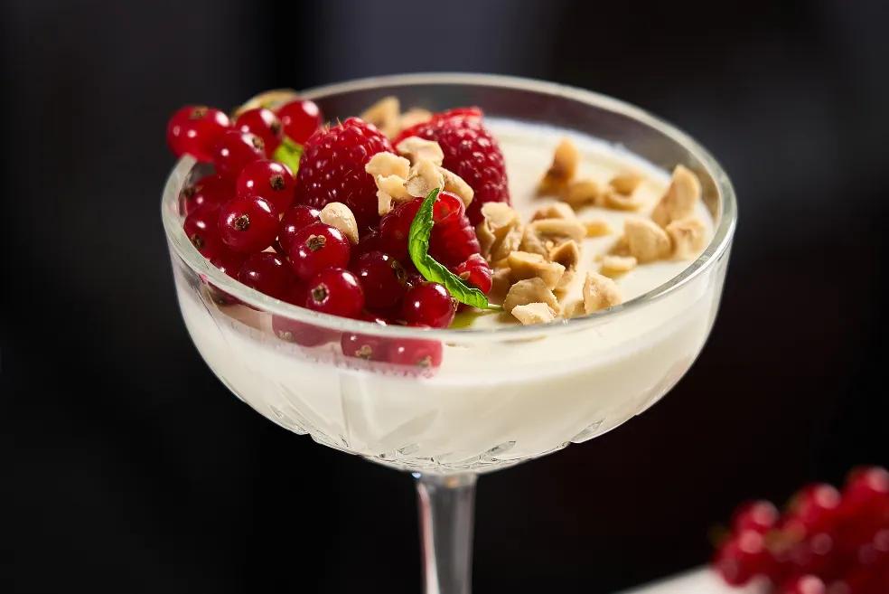 Panna Cotta od grčkog jogurta s malinama i ribizlima